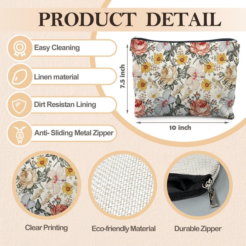 RYYCDOI Floral Makeup Bag, Vintage Floral Pouch for Women, Aesthetic Makeup Bag, Flower Gifts for Women, Gifts for Flower Lovers, Colorful Garden Flowers Makeup Pouch - Image 2